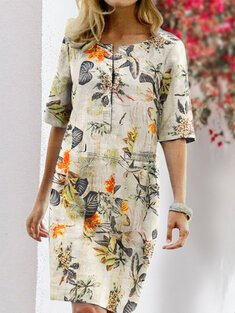 Casual dress in cotton with a floral print