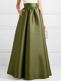 High waisted plain satin skirt