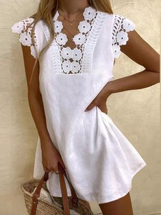 Lace patchwork cap sleeve dress