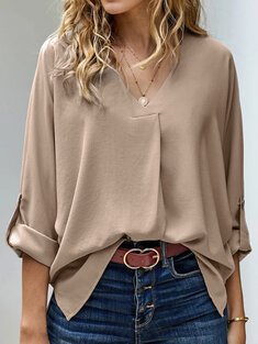 Plain blouse with long sleeves and a V-neckline