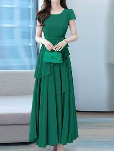 Plain maxi dress with asymmetrical belt