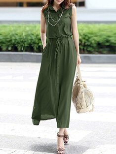 Plain pocket drawstring dress