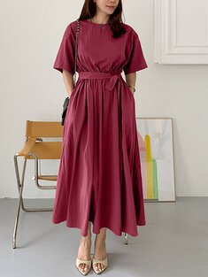 Solid high waist a line maxi dress