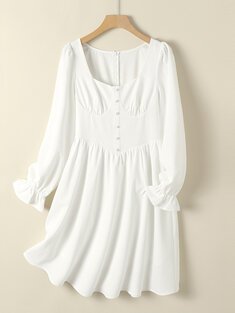 Solid ruffle sleeve casual dress