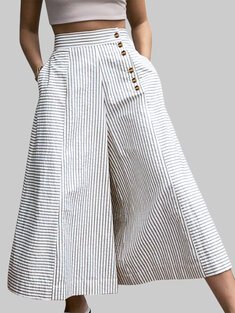 Striped button culottes