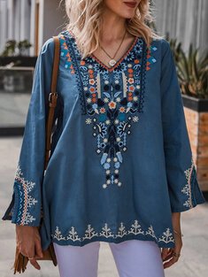 V neck blouse in vintage tribal style