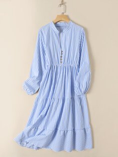 V-neck dress with buttons and striped print